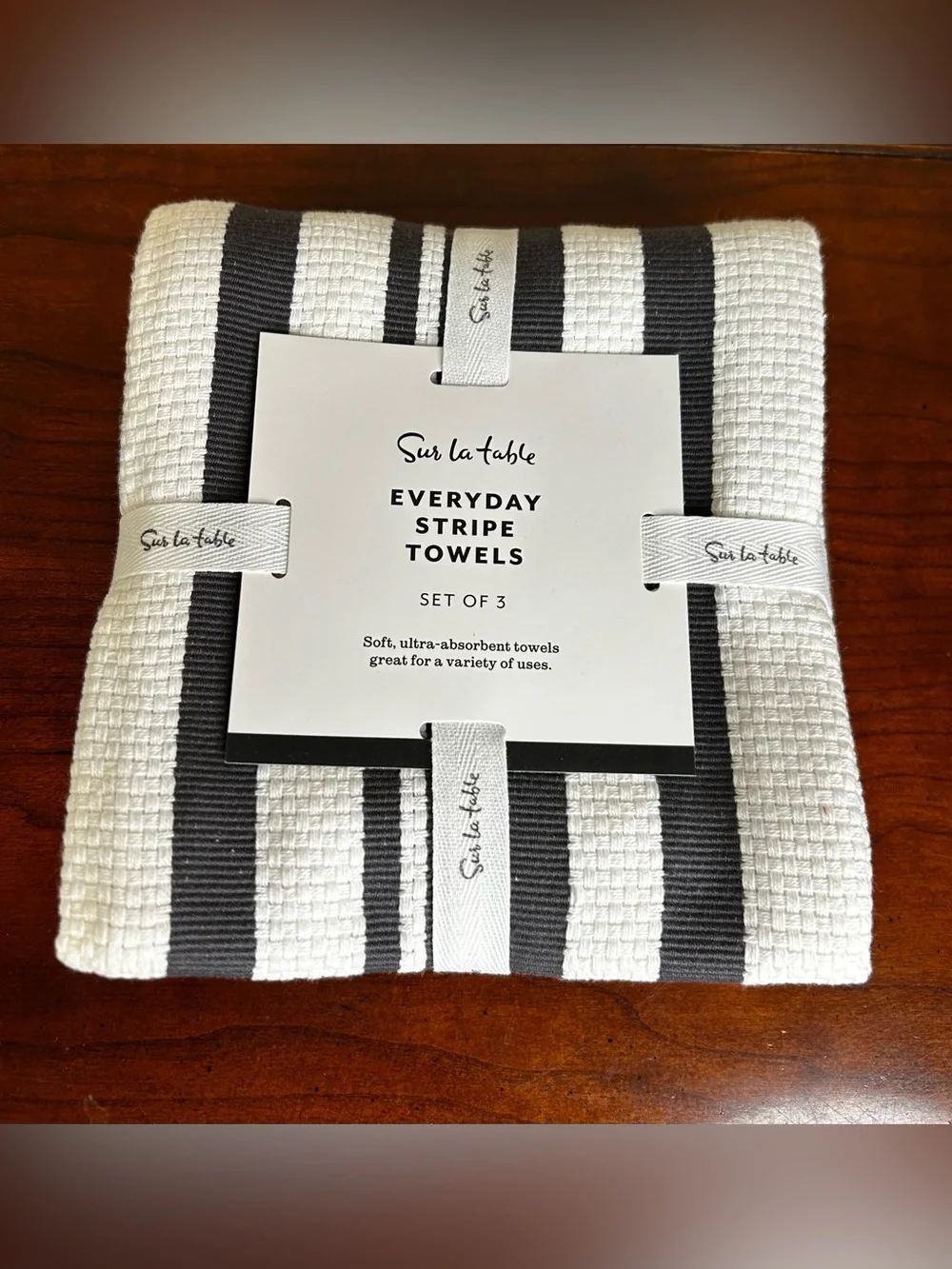 Sur La Table Striped Cotton Kitchen Towels - White & Charcoal Stripe